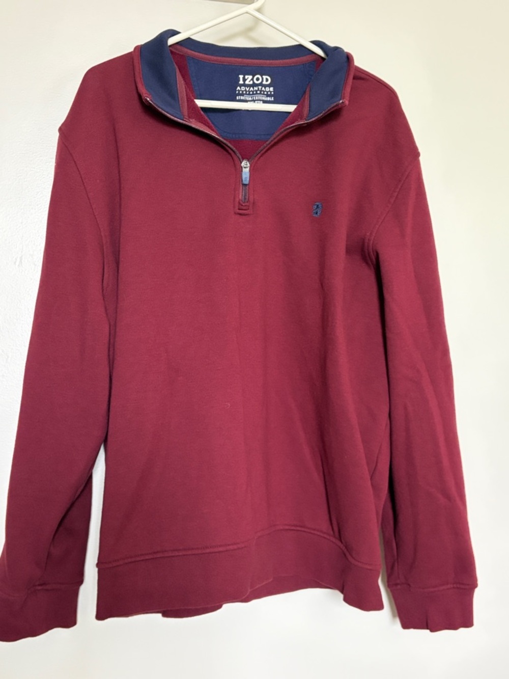 Izod Men's Zip-Up Sweater in Burgundy with Navy Trim